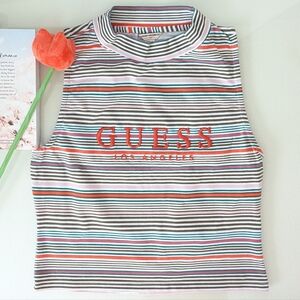 Guess Striped Sleeveless Mock Neck Top